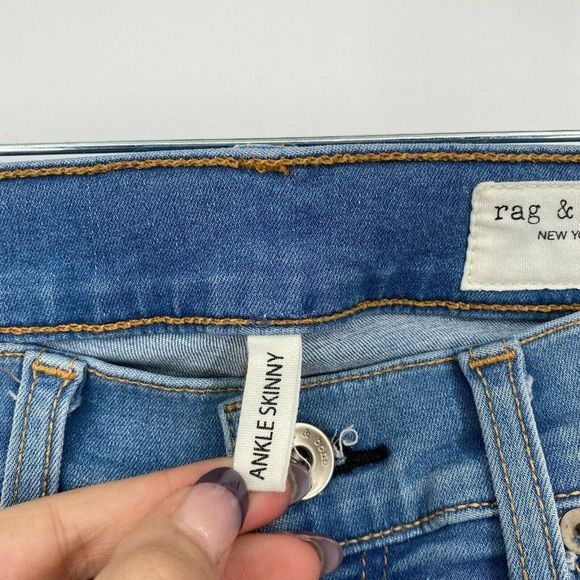 Rag & Bone Ankle Skinny Jeans Womens 26 Mid Rise Stretch Crop Raw Hem Denim Blue - Picture 5 of 12